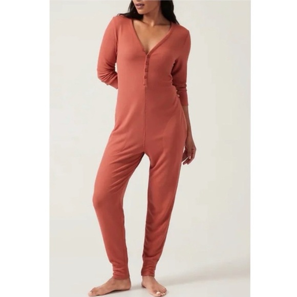 Athleta Other - Athleta Wind Down Sleep Romper Waffle Knit Long Sleeve Jumpsuit Loungewear